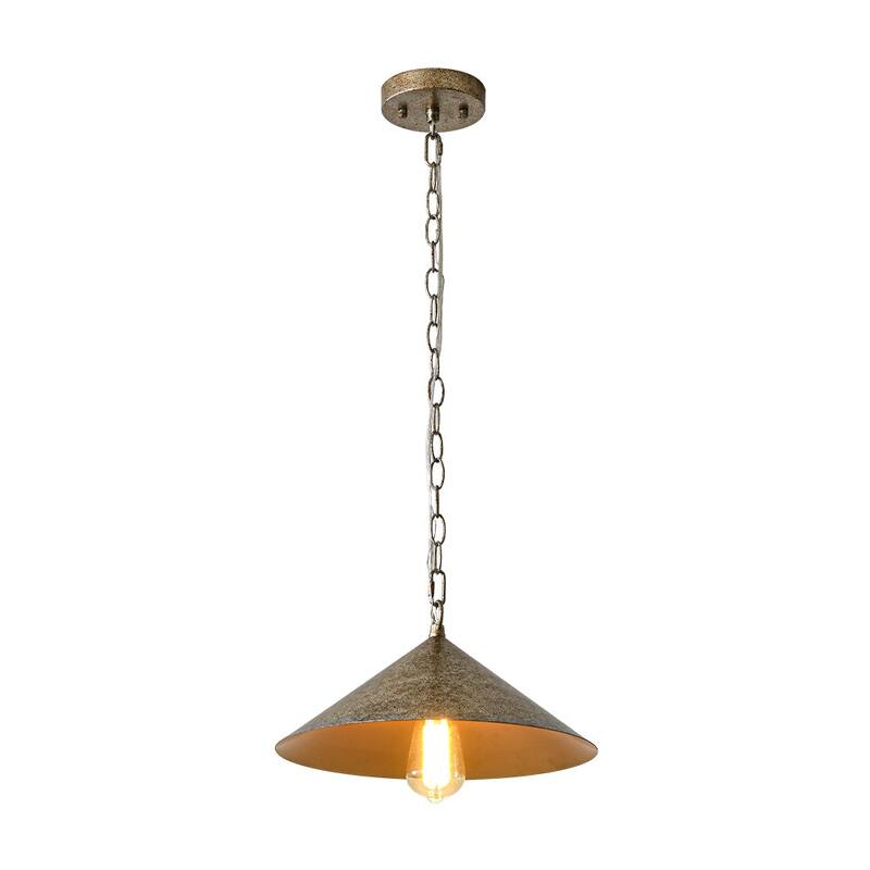 1-Light Distressed Metal Hanging Flared Pendant for Dining, Kitchen - 13.5 in