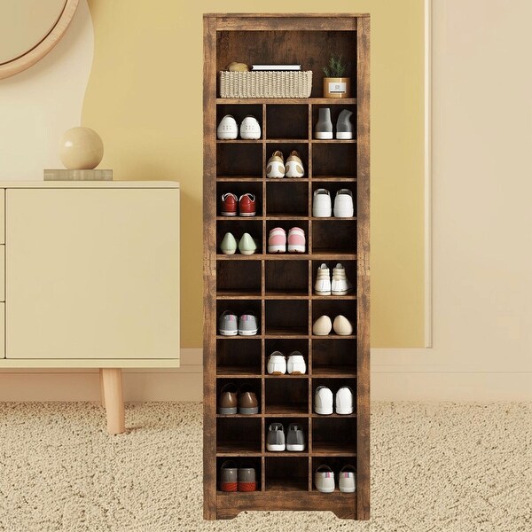 Contemporary Tall Shoe Storage Cabinet with 30 Shoe Cubby Freestanding Shoe Rack for Hallway Entryway Porch and Bedroom On Sale Bed Bath Beyond 42331792