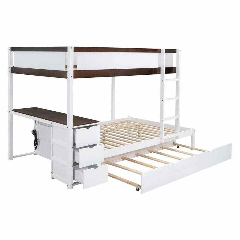 Full-Over-Full Bunk Bed with Twin Trundle, Storage & Built-In Desk
