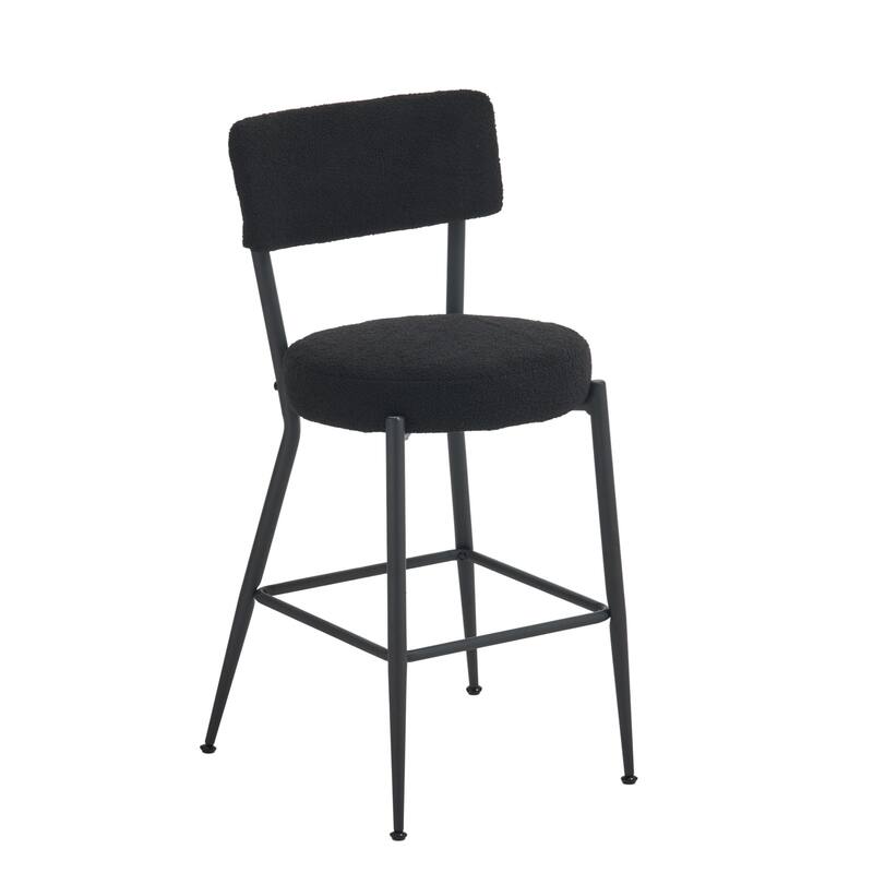 Set of 4 Modern Teddy Fabric Upholstered Bar Stools, Metal Base High Stool Suitable for Kitchen, Dining and Living Room