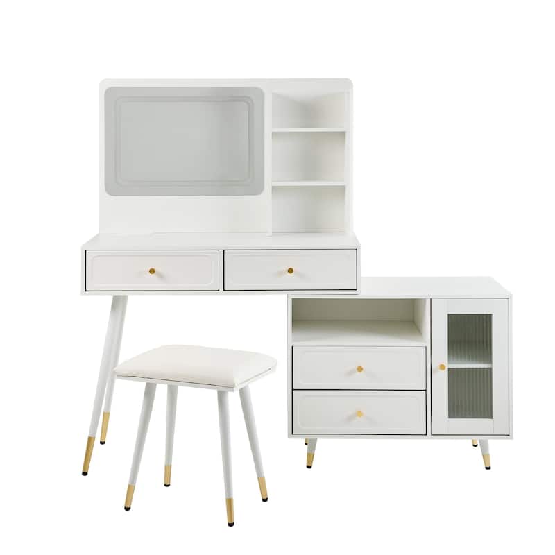 Modern Makeup Vanity Desk with Mirror,Lights,Drawers and Cabinet