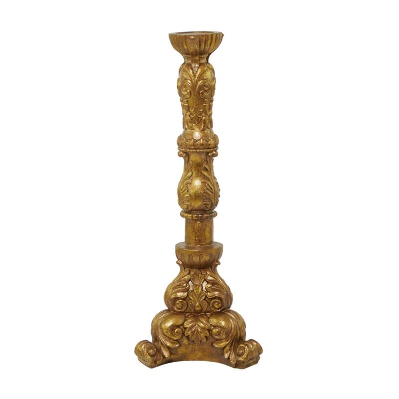 Polystone Handmade Tall Standing Candle Holder - Brass - Roche River Decor