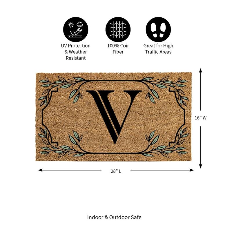 28 in. x 16 in. Monogram Coir Mat, Letter "V"