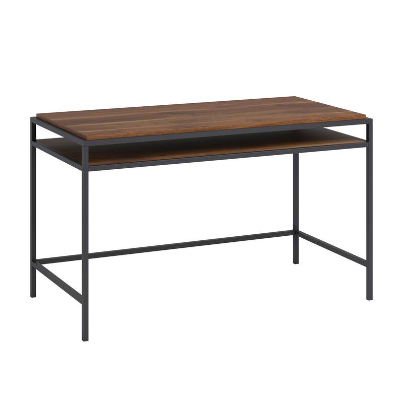 Wood Writing Desk with Sturdy Metal Frame, Dark Walnut