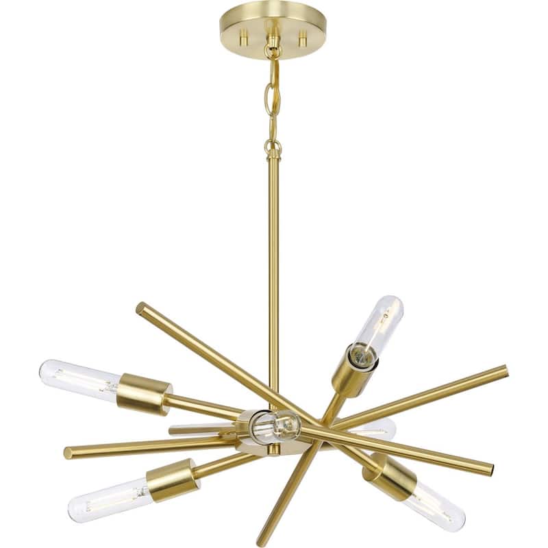 Astra Collection 6-Light 22 in. Satin Brass Modern Chandelier - Medium - Satin Brass - Medium