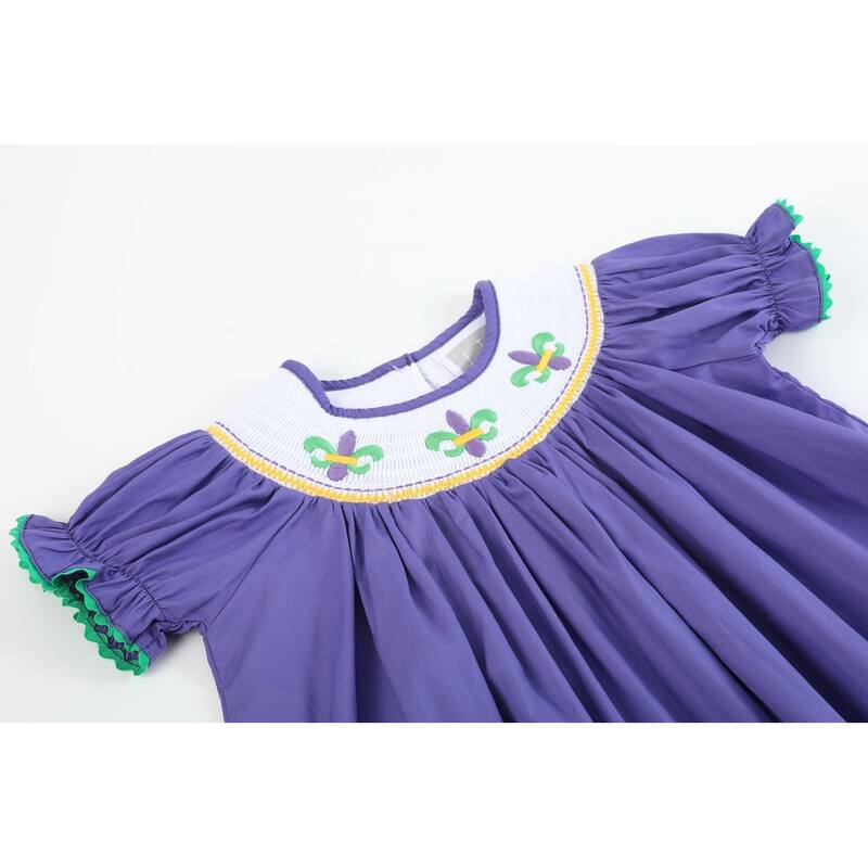 Lil Cactus Purple Mardi Gras Smocked Bishop Dress