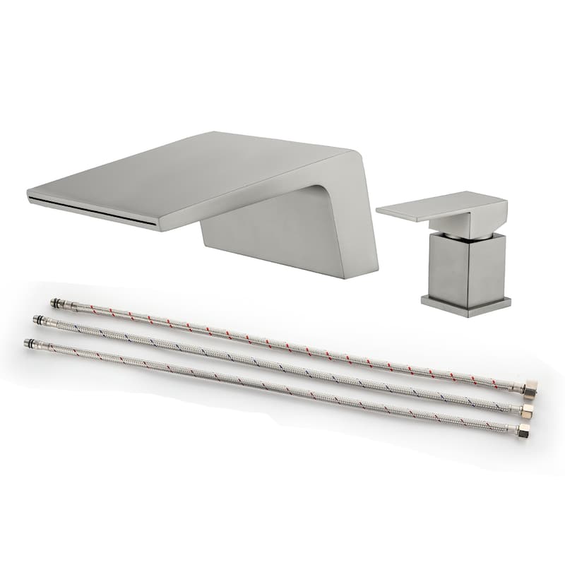 Single Handle Deck Mount Tub Faucet Brushed Nickel Modern 2 Hole Bathroom Waterfall Bathtub Faucet - Brushed Nickel