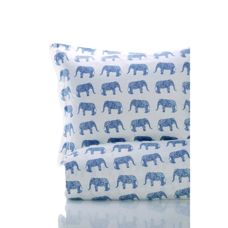 Printed Design Cotton Collection 400 Thread Count Navy Elephants Duvet Set