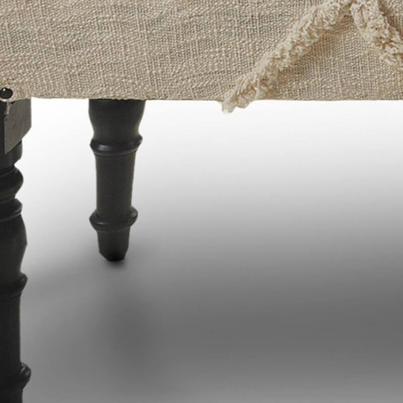 Black Wood Cream Cotton Upholstered Bedroom Bench Geometric Pattern Nailhead Trim - 16” D x 47” W x 18” H