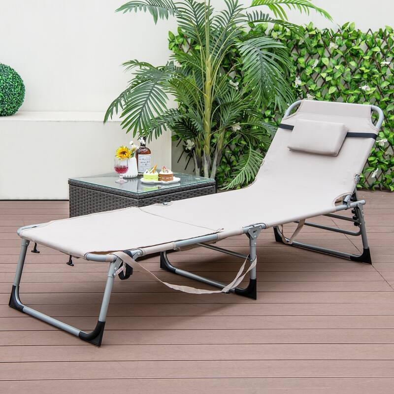 Costway Outdoor Folding Chaise 5-Position Lounge Chair with Face Hole - See Details