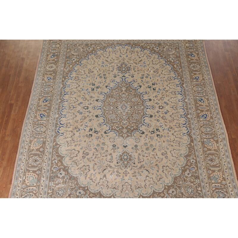 Hand Knotted Oriental 100% Wool Carpet Traditional Floral Peach Mashad Area Rug - 12' 6'' X 9' 7''