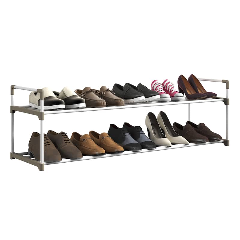 Shoe Rack - Shoe Organizer for Closet, Bathroom, Entryway by Home-Complete (White) - 2-Tier