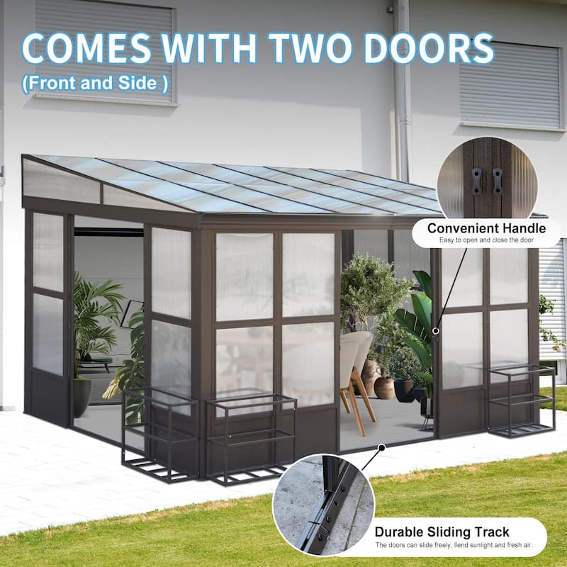 Lean-to Sunroom 10x14FT, Wall Mounted Solarium