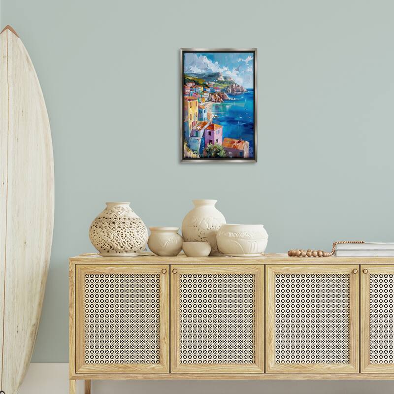 Stupell View Over Coastal Town Framed Floater Canvas Wall Art Design By LSR Design Studio