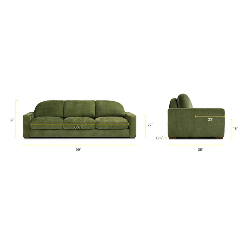 Poly & Bark Fano 99" Sofa in Distressed Green Velvet