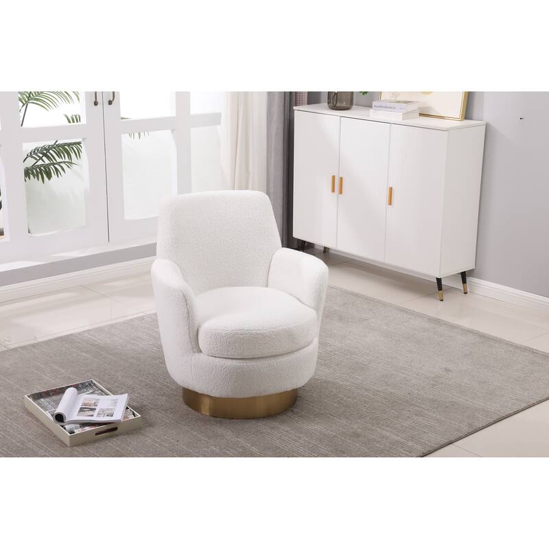 Teddy Fabric Swivel Barrel Chair, Ergonomic Round Accent Chair, Upholstered Armchair with Stainless Steel Base & Backrest