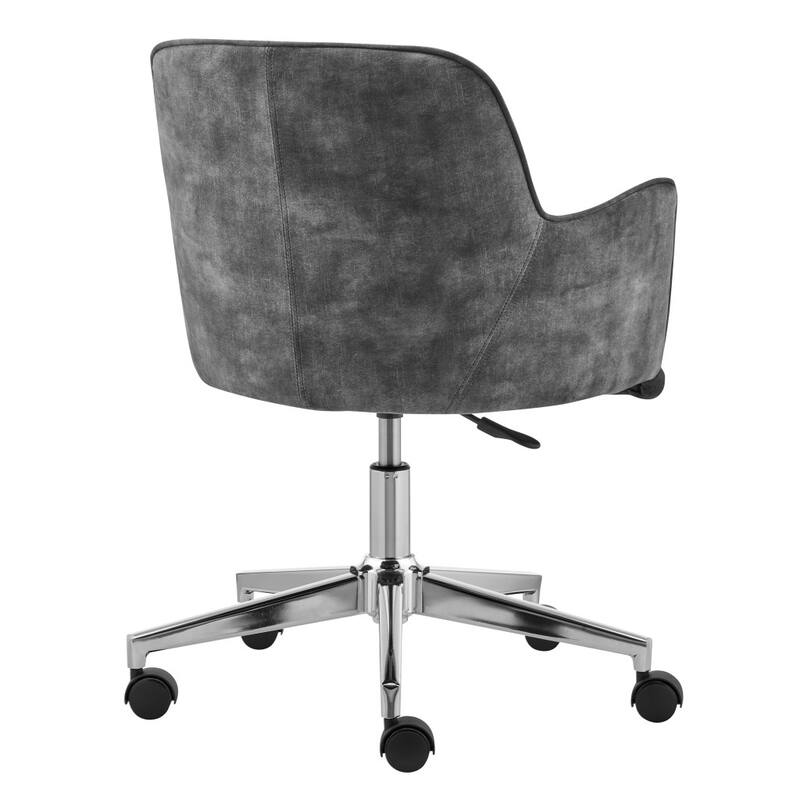 Dark Gray and Silver Velvet and Steel Adjustable Swivel Rolling Conference Office Chair - 23.63' X '33.08' X '21.86
