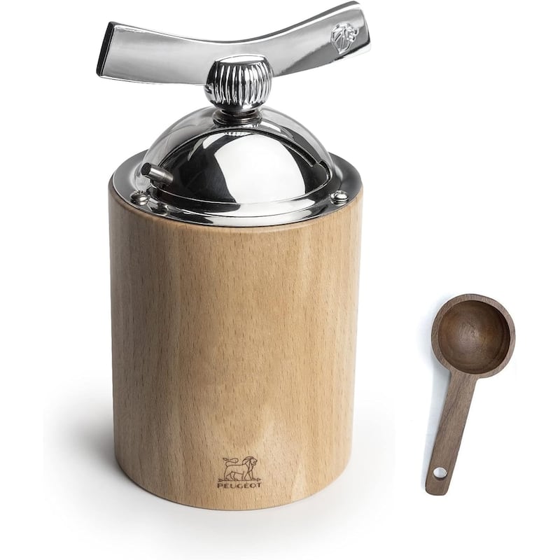 Peugeot Isen-Flax Mill Fax Seed, Natural 7 x 7 x 13 cm - With Wooden Spice Scoop - Beige - 2 Piece