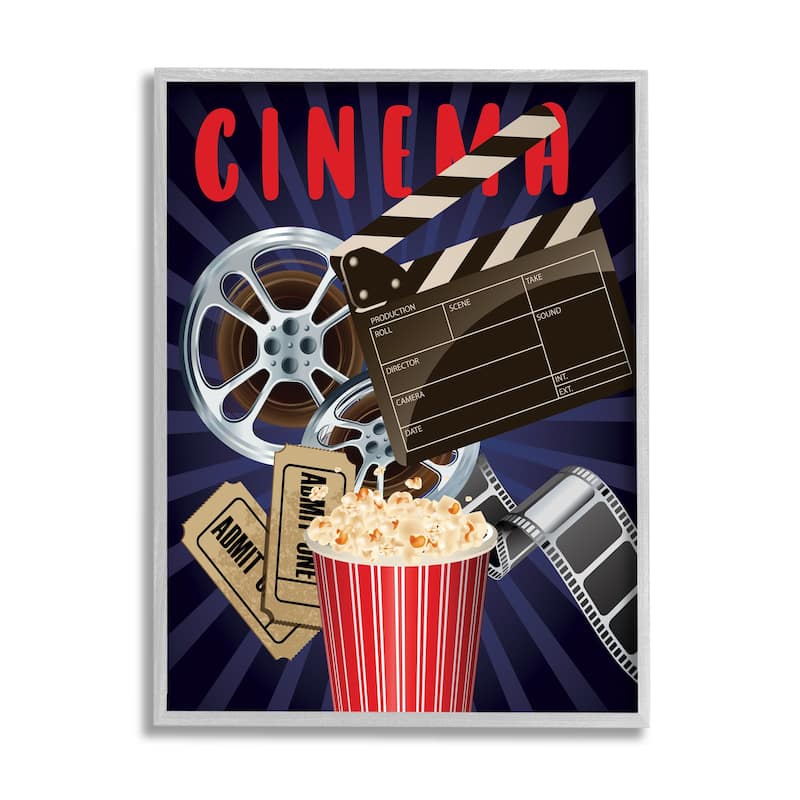 Stupell Cinema Movie Reel Popcorn Entertainment Sign Framed Wall Art, Design by Yvonne Coleman Burney - 24 x 30 - Grey