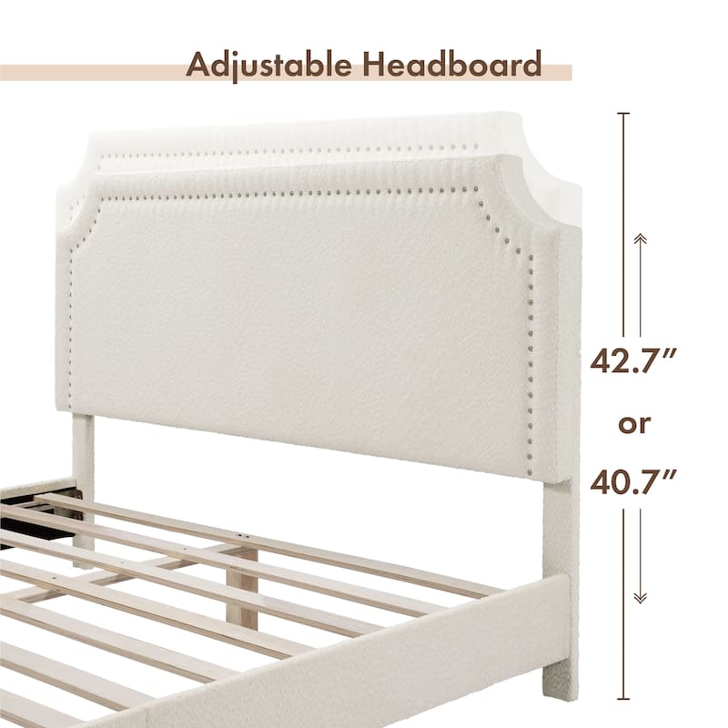 Furniture of America Gail Modern White Boucle Adjustable Queen-Size Platform Bed
