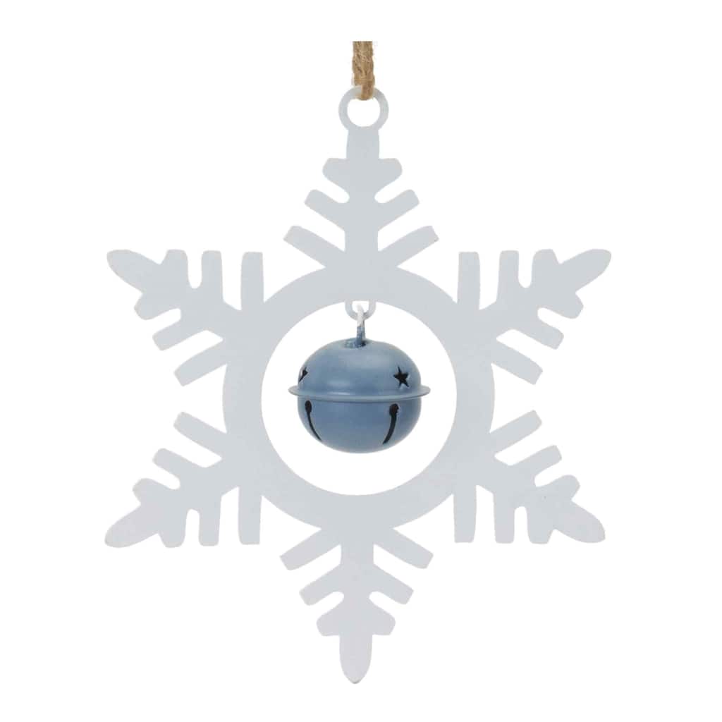 Club Pack of 12 White & Blue Snowflake Bell Christmas Ornaments 6.75"