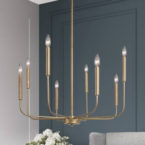 Modern Glam Gold 8-Light Chandelier Candle Metal Ceiling Light for Dining Room - Champagne - D26.8"xH35.5"