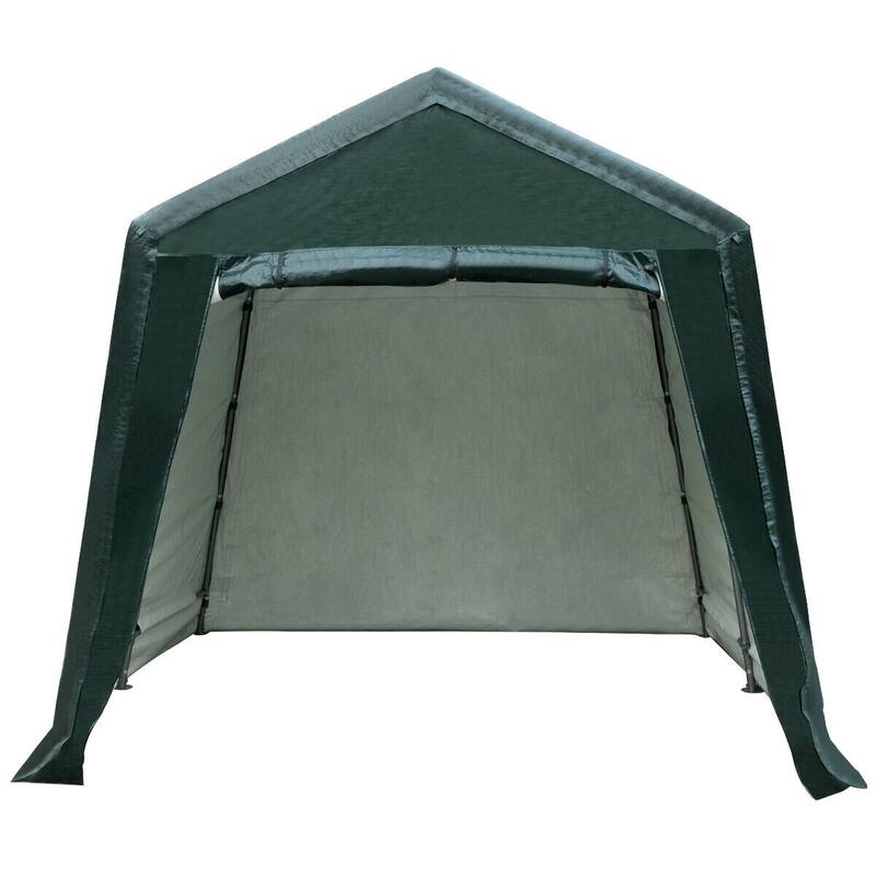 8x14ft Green Carport Tent with Sturdy Steel Frame and Waterproof PE Cover Ventilated Zipper Door - 8' x 14' x 7.6' (L x W x H)