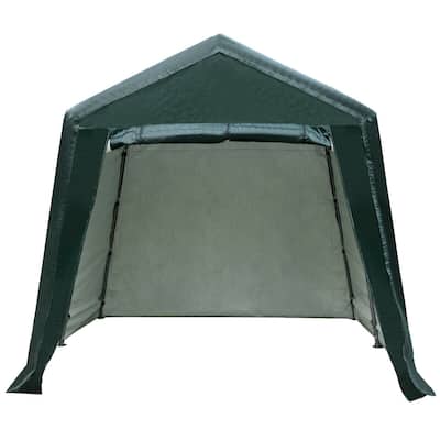 8x14ft Green Carport Tent with Sturdy Steel Frame and Waterproof PE Cover Ventilated Zipper Door - 8' x 14' x 7.6' (L x W x H)