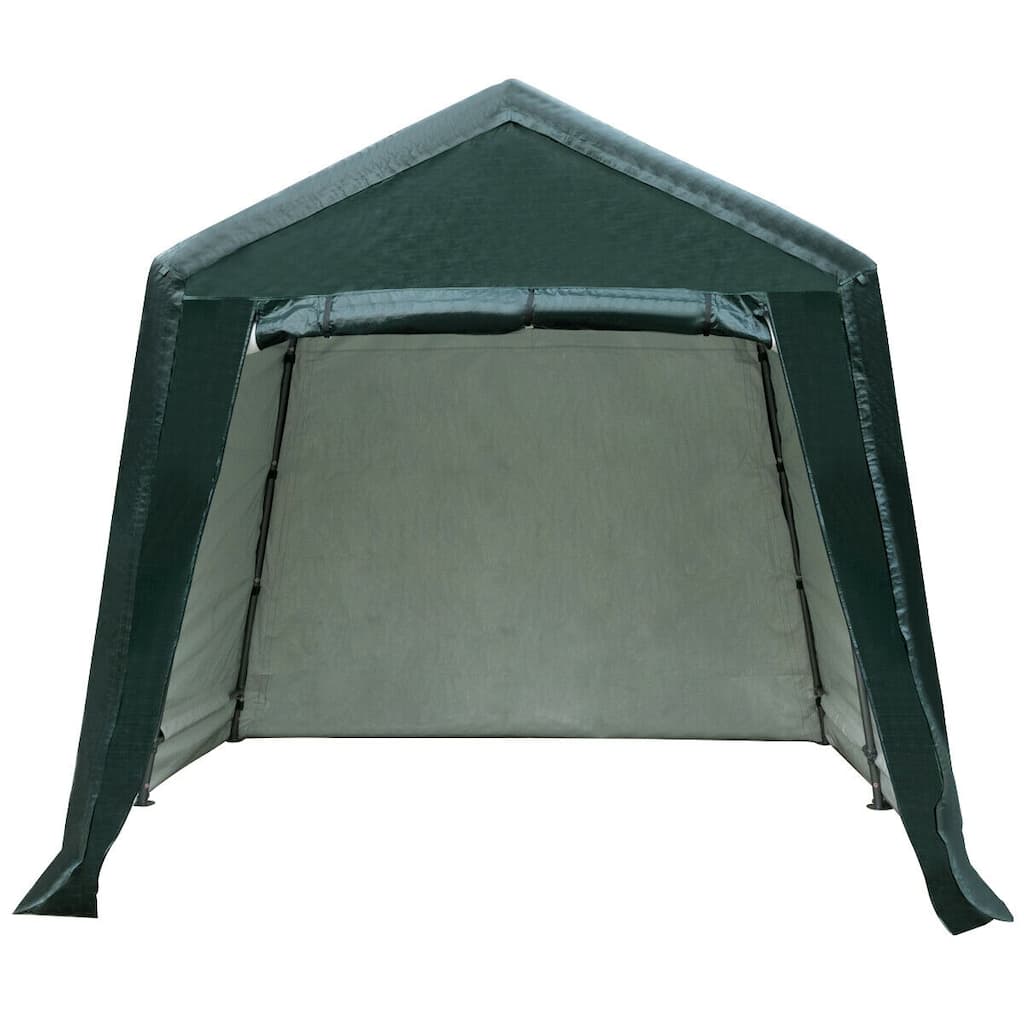 8x14ft Green Carport Tent with Sturdy Steel Frame and Waterproof PE Cover Ventilated Zipper Door - 8' x 14' x 7.6' (L x W x H)