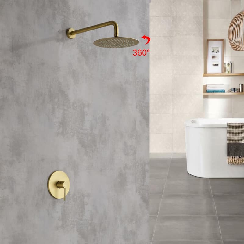 Wall Mounted Shower Faucet With Rough-in Valve Modern Complete Shower System Rainfall 10 Inch Round Shower Head Tirm Kit Set