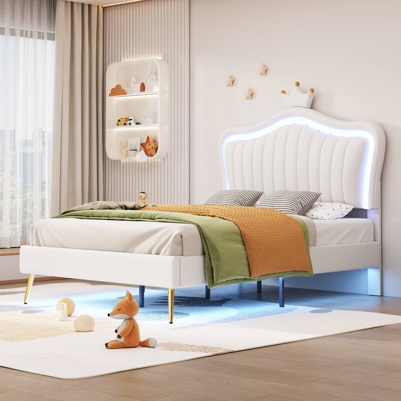Twin Size Upholstered Bed Frame with LED Lights