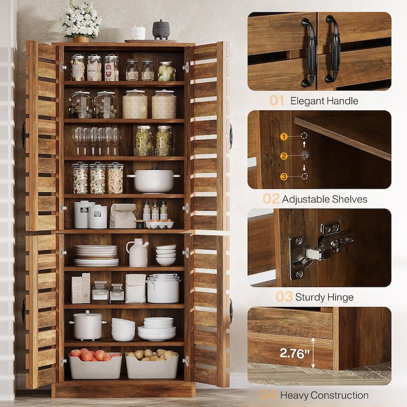70.8" Kitchen Pantry Cabinet with Adjustable Shelves, Dining Room Storage Cabinet