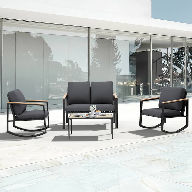 4-Piece Patio Conversation Set with Cushions Rocking Chairs