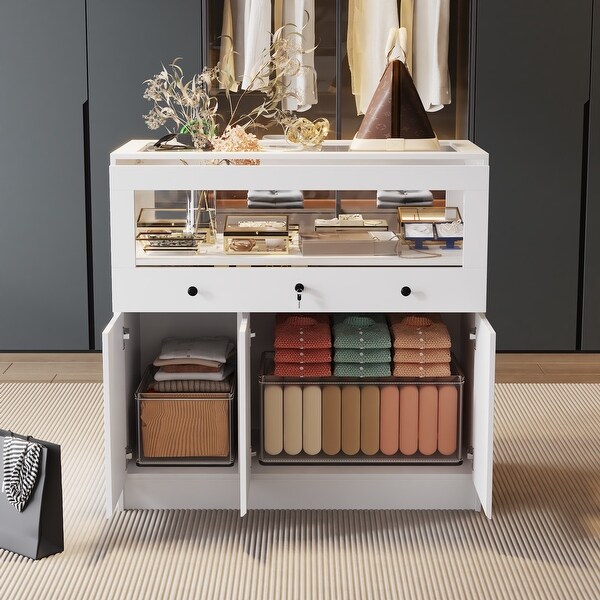 Display Cabinet with Tempered Glass Top and Lockable Storage