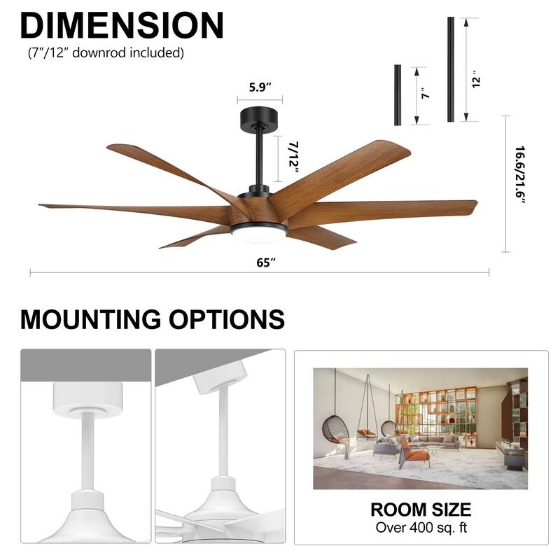 65-in Indoor Large LED Ceiling Fan with Light Remote (6-Blade)