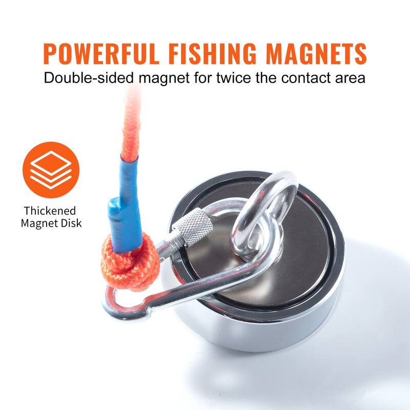 Magnet Fishing Kit Grappling Hook, Waterproof Case, Gloves, Threadlocker, Eye Bolt - 1200lbs 2.95inch