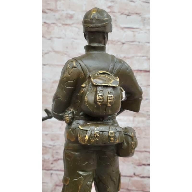 Modern Soldier Bronze Sculpture With Rifle - Military Hero Art