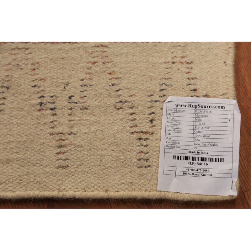 Chevron Moroccan Indian Rug Hand-Knotted Wool Carpet - 2'0"x 3'0"