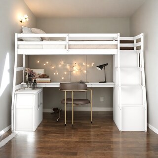 Modern Twin Size Loft Bed With 7 Drawers,2 Shelves and Desk,Sturdy Construction