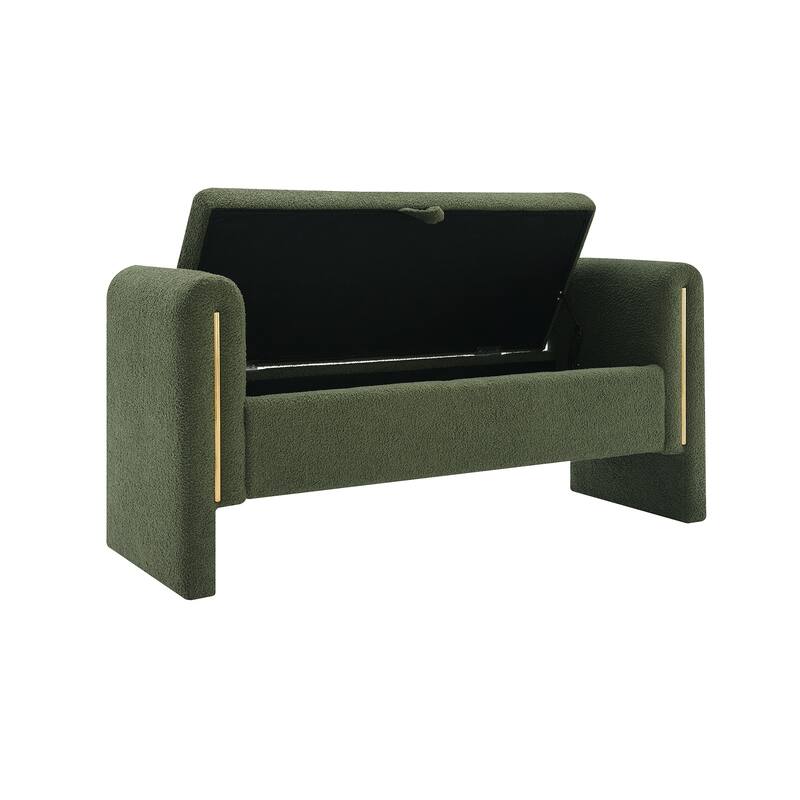 Modern Teddy Bed End Bench with Arms, Plush Upholstered Ottoman Footrest with Storage, Comfy Window Bench for Bedroom