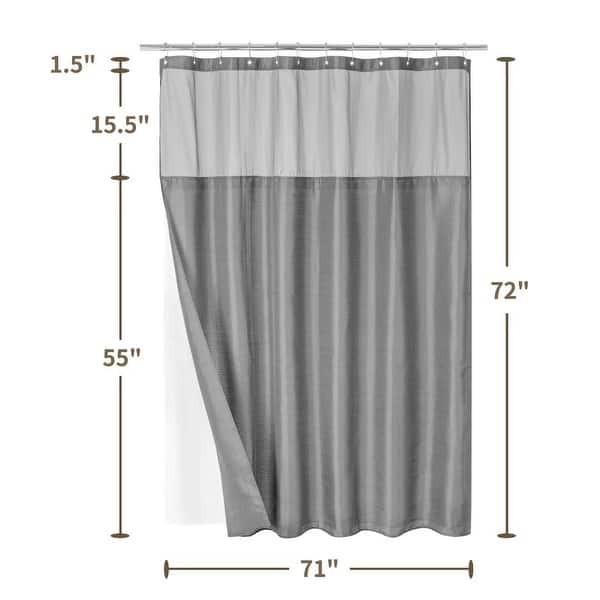 dimension image slide 0 of 5, Slub Linen Texture Shower Curtain with Snap-in Liner 12 Hooks Included
