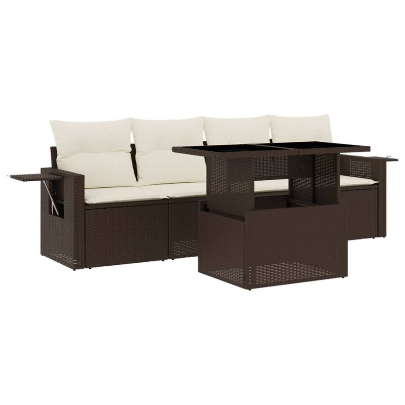 vidaXL Patio Sofa Set with Cushions Outdoor Furniture 5 Piece Poly Rattan - 21.7 x 39.4 x 28.7