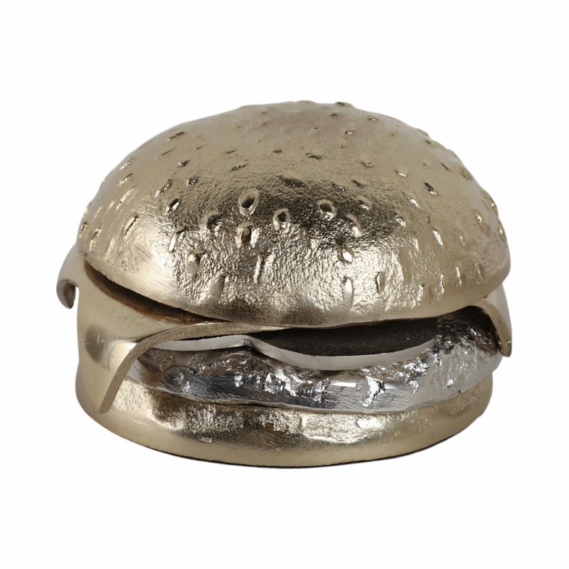 Aluminum Decorative Object Burger Shape - 3" Silver & Gold - 5" x 5" x 3.25"