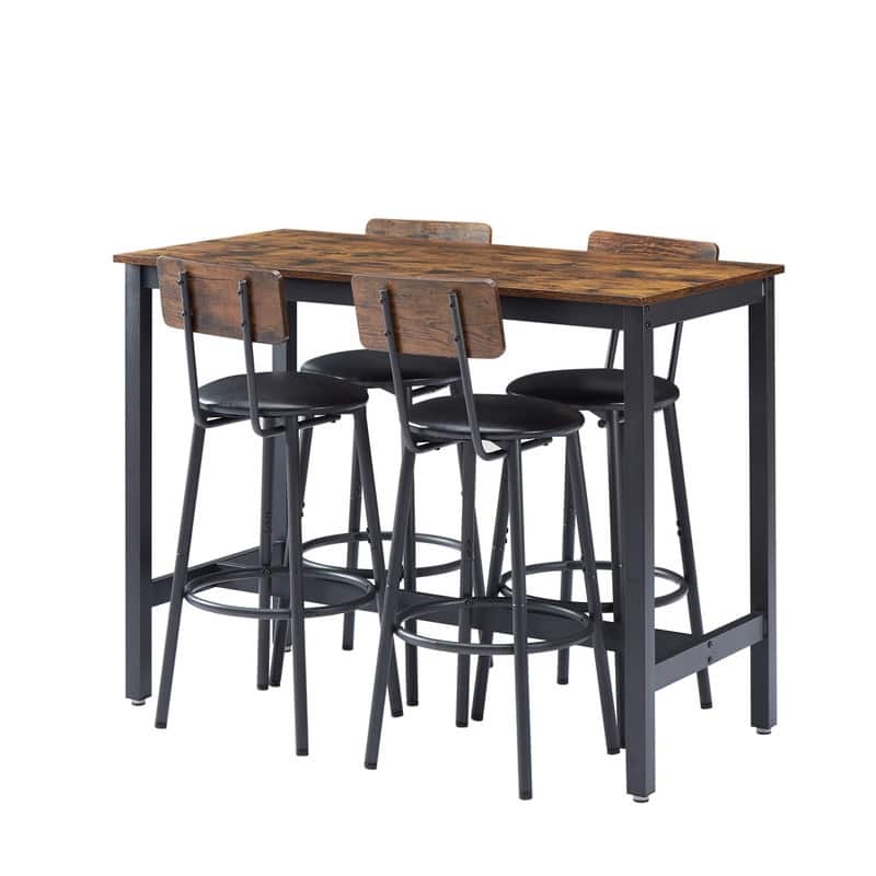5 Pieces Bar Set with 4 Bar stools PU Soft seat with backrest