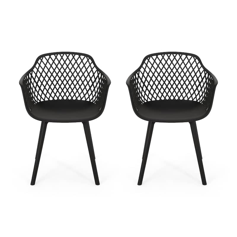 Roomfitters Contemporary Outdoor Armchairs with Diamond Cutout Design and Curved Seat, Stackable Seating Set of 2