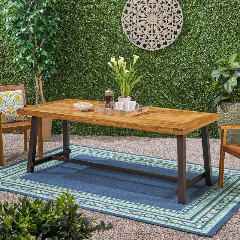 Teak Outdoor Dining Table for 8 Metal Frame Large Rectangular Patio - Teak