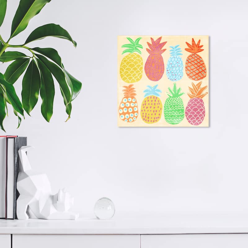 Wynwood Studio Canvas Food and Cuisine Eight Pineapples Yellow and Neon Green Tropical Wall Art Canvas Print - 12 x 12