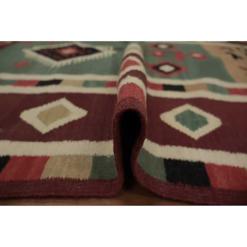 Hand Woven Oriental 100% Wool Carpet Southwestern Tribal Green Kilim Area Rug - 11' 8'' X 4' 11''