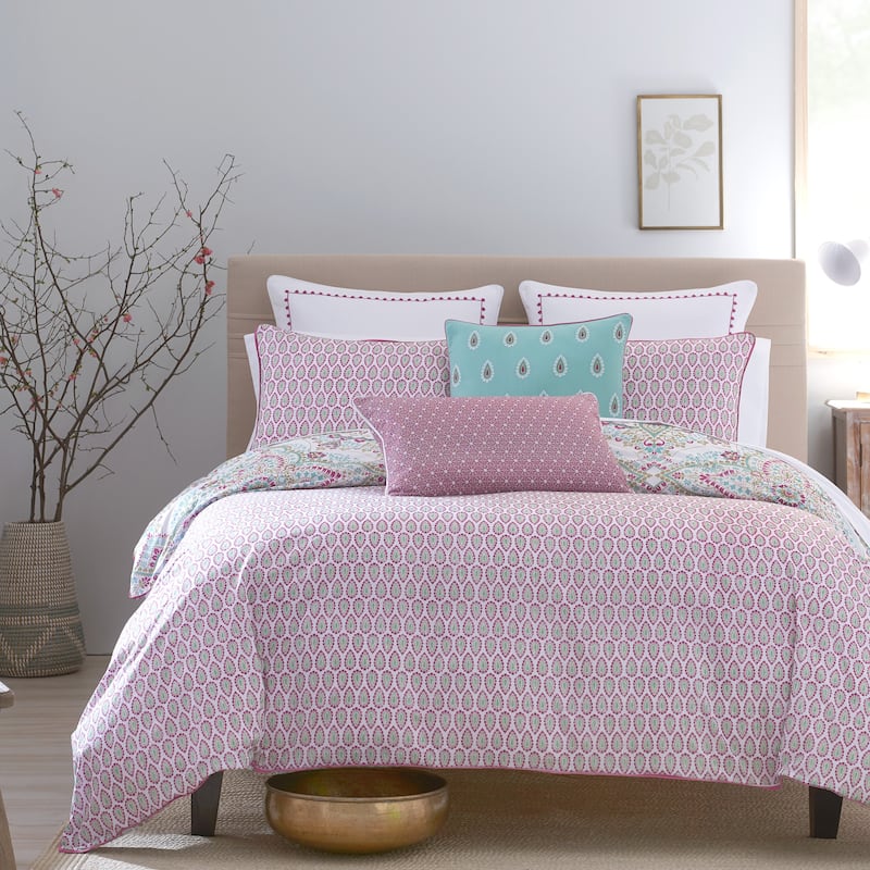 Jaipur Reversible Percale Cotton Comforter Set Magenta/Blue - Heirlooms of India