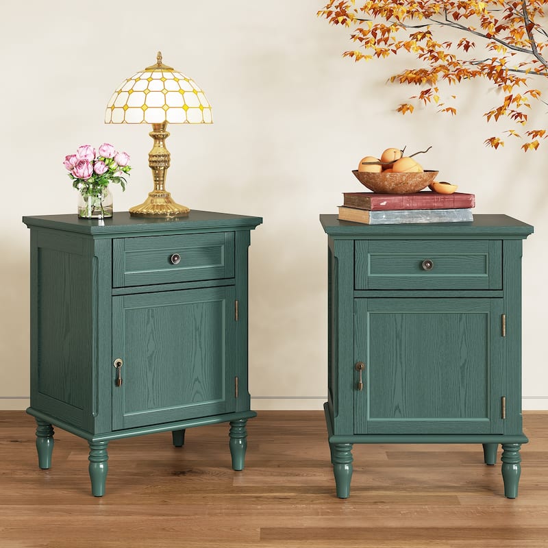 1-Drawer Bedside Table with Storage Function (Set of 2) - Green